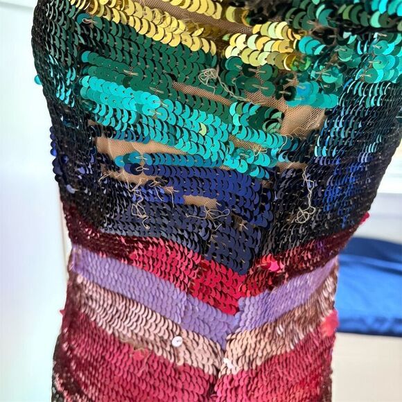 Mac Duggal Women's Size 6 Rainbow Sequin Cocktail Dress Long Sleeve - Picture 5 of 10